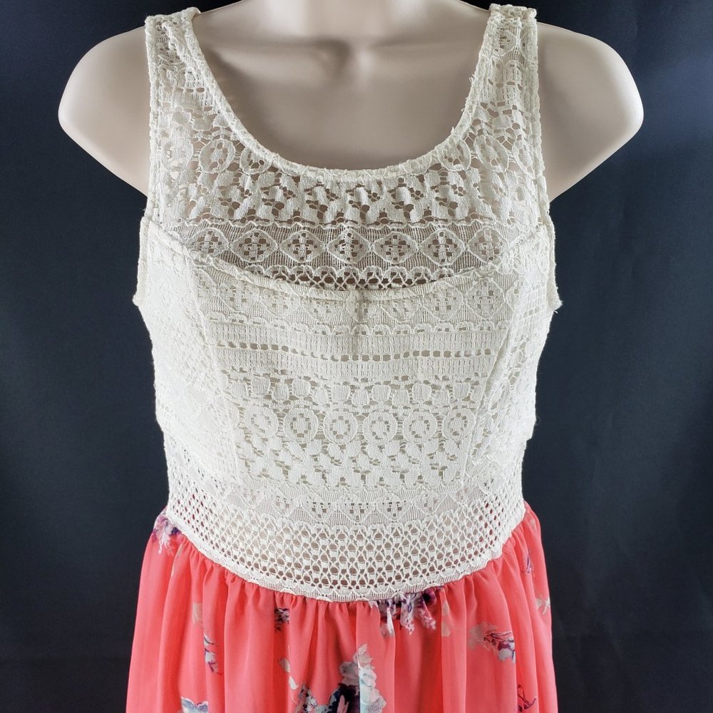 Trixxi Sleeveless Dress Ivory Lace Peach Floral